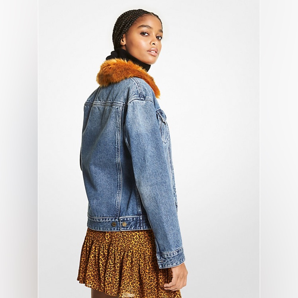 Ferrara Faux Fur Collar Denim Jean Jacket 90s Y2K